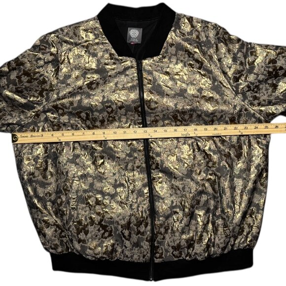 Vince Camuto Gold Foil Black Jacquard Bomber Jacket Large Metallic Brocade Zip - Picture 6 of 10